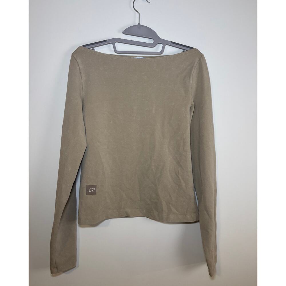 Planet Nusa NYC Boat Neck Long Sleeve Top Size L Soft Athleisure Tan